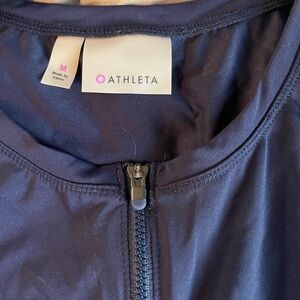 Athleta Navy Zip-Up Top Rash Guard swim material